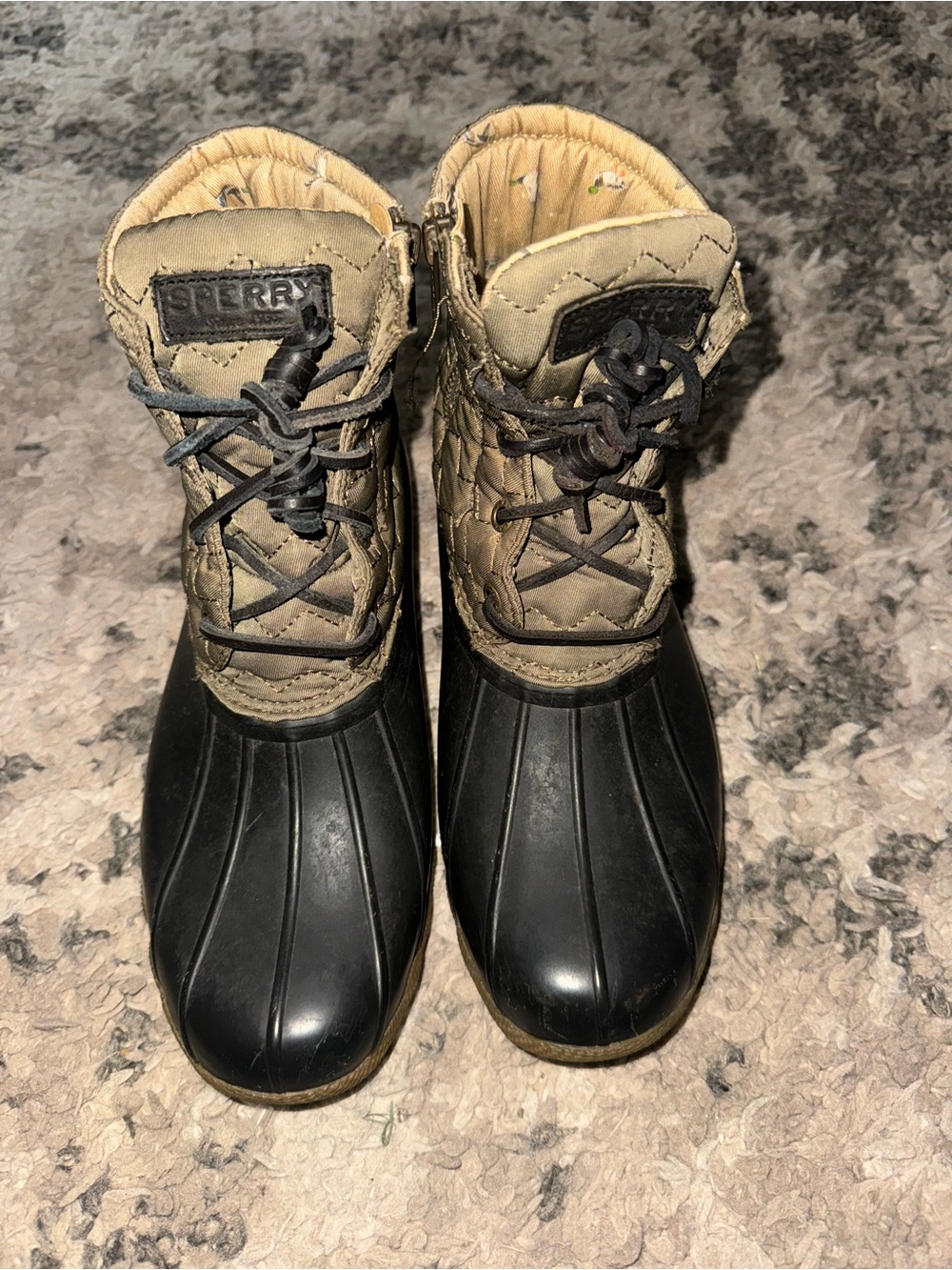 Sperry Black Rubber Shell with Tan Quilted Upper Womens 8.5 Rain Boots